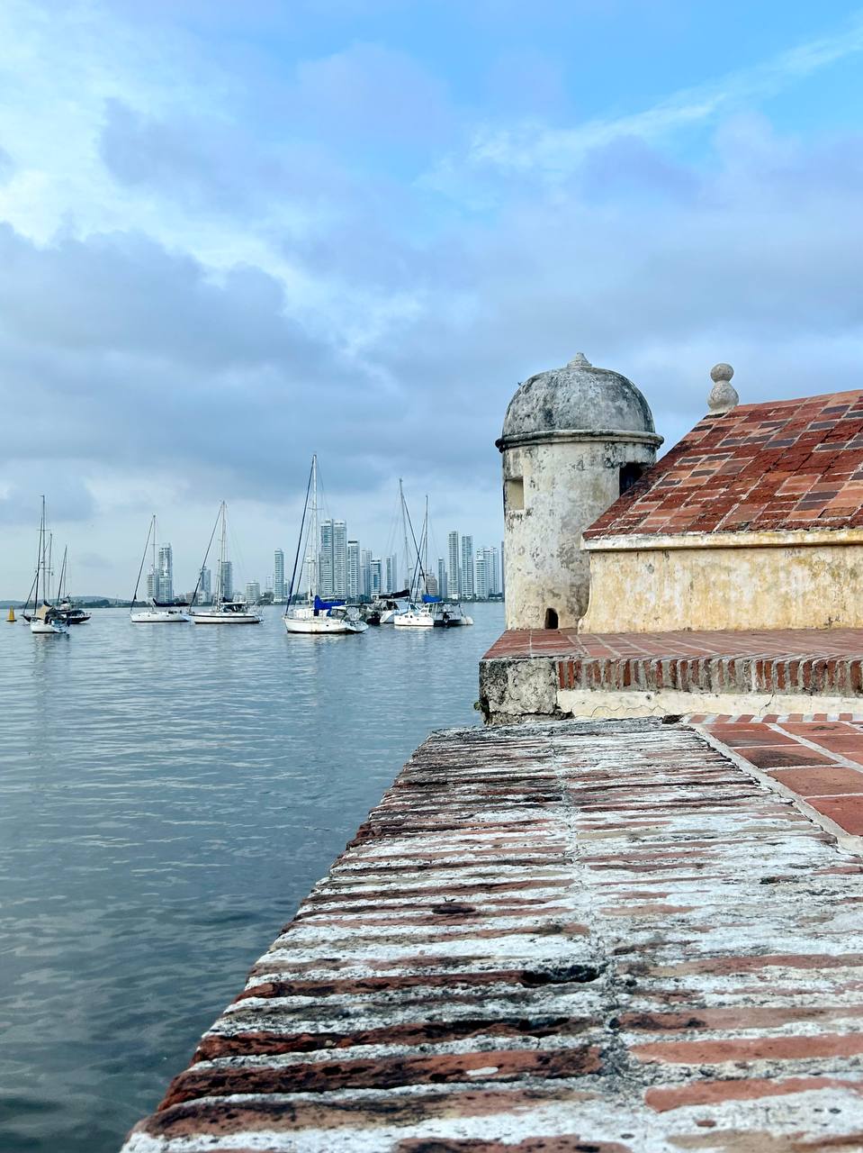 Colonial ramparts and bay view in Cartagena de Indias